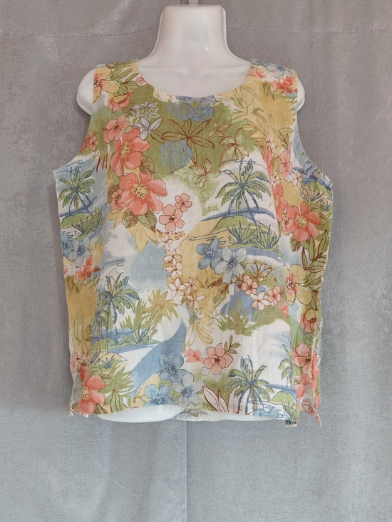 hot cotton by Marc Ware Tops - LVintage Hot Cotton By Marc Ware 100%linen Tropical Floral Tank Too SZ L USA